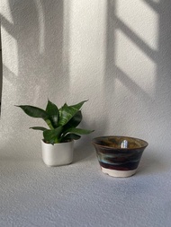 生命搖籃 啡色手作陶瓷小花盆 - 行雲流水系列