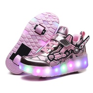 LED Light Up 4 Wheels Roller Skate Shoes, Retractable Heelys for Kids Adults Outdoor Sports QTPN