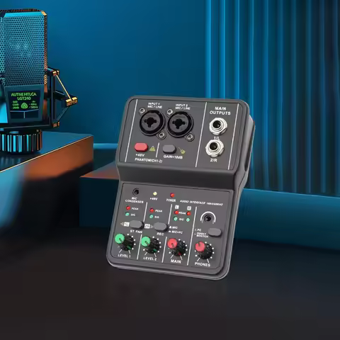 2-Channel Compact Audio Mixer with 48V Phantom Power Portable Sound Board for Karaoke/Recording/Live