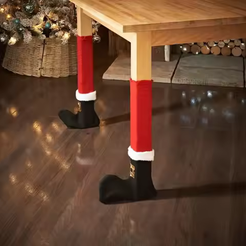 4pcs Christmas Funny Furniture Socks Xmas Elves Table Socks Chair Leg Cover Floor Protectors for Hol