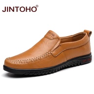 JINTOHO รองเท้าหนังแท้ลื่นบนชาย,รองเท้าใส่สบายชายแฟชั่นรองเท้าหนังผู้ชายรองเท้าหนังลำลองสำหรับผู้ชาย