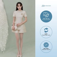 Set 2T38 Slim Turn-down Collar Top + 3S10 Body Shorts - Quiet Luxury Elegant Feminine Metallic Suit 