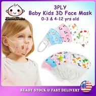 LittleBubs 10PCS 3D Cartoon Baby Kids Mask/ 0-3,4-12 Yrs Old/ 3 Layer Disposable Filter Dust Breathable Safety Face Mask
