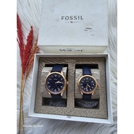 FOSSIL Watch Set / Couples Blue LEATHER STRAP
