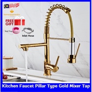 Gold Spring Kitchen Faucet Double Spout Faucet Sprayer Mixer Tap Sink Faucet Single Handle 360 Rotation Kitchen Paip