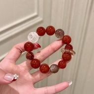 [Red Fortune Crystal Joy] Designer Red Agate Crystal Bracelet Snowflake Phantom Red Resin Flower Cry