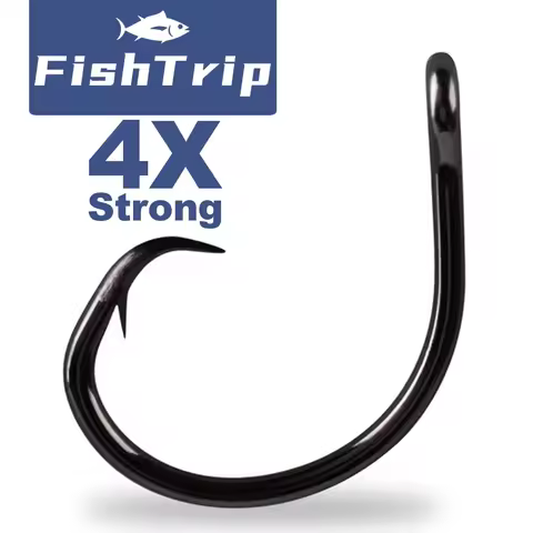 FishTrip 25Pcs Circle Hooks Fishing 4X Strong Saltwater Hook Live Bait for Catfish, Tarpon, for Marl