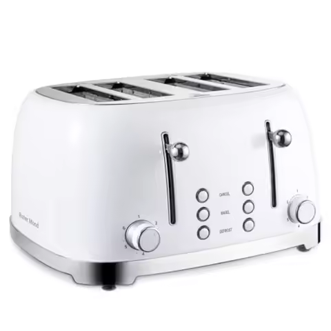4-Slice Toaster Retro Stainless Steel with Bagel Defrost Cancel Function 6 Browning Settings Extra W