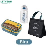 LetYeah 3 Grid 1000ml lunch box set/kotak makan set degan botol minum sedotan 550ml /Lunch Bag set