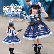 Girls Zootopia Judy Hopps Police Cosplay Dress, Navy & Light Blue Uniform Style Costume with "JUDY H