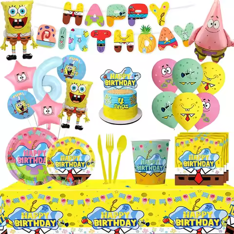 Spongebob Birthday Party Decoration Spongebob Balloon Disposable Tableware Plate Napkin Backdrop for