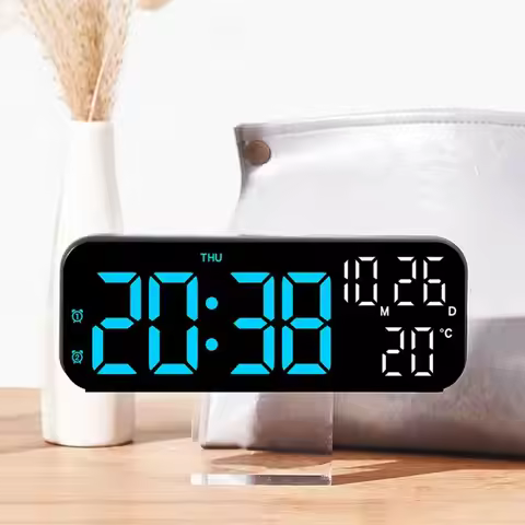 Brightness Adjustment LED Electronic Clock Voice Control Date Week Alarm Clock Temperature Display 2