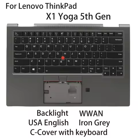 New For Lenovo ThinkPad X1 Yoga 5th Gen Laptop C-Cover with keyboard USA English Iron Grey Backlight
