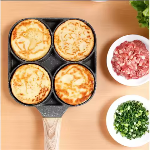 4 Hole Thickened Nonstick Egg Omelette Grilled Steak Cooking Pan Hamburger Bread Breakfast Maker Ind