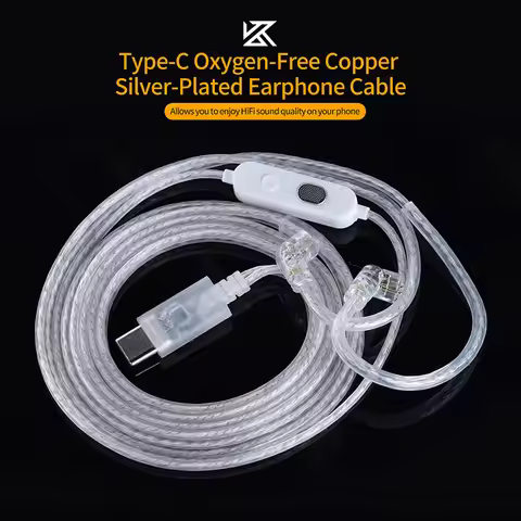 KZ Type C Earphone Cable Microphone Oxygen-Free Copper Silver-Plated Upgrade Cable For KZ ZSX PRO PR