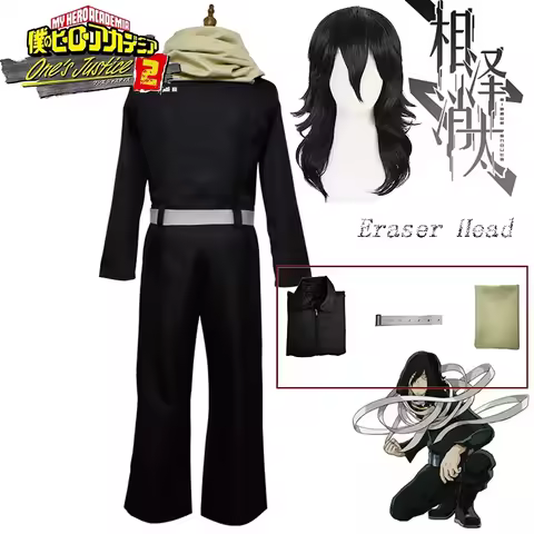 Anime My Academia Eraser Head Aizawa Shouta Cosplay Costume Wig Black Jumpsuits Combats Man Woman Ha