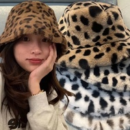 Women Plush Leopard Print Fisherman Hat - Panama Cap - Personality, Fashion, Retro - Girls Bucket Ha
