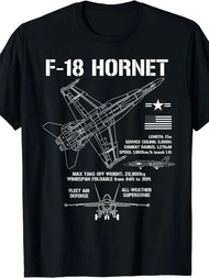 F18 Hornet Fighter Jet Specs Military Airplane T-Shirt | Casual 100%, Crew Neck, Regular Fit