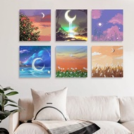 RUOPOTY 20x20cm Paint By Numbers Frame Coloring by numbers Scenery Of Beautiful Moonlight Number Paiting Living Room Decoration