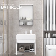 Stainless steel bathroom cabinet with mirror sink toilet cabinet waterproof with mirror "toilet storage cabinet with mirror bathroom sink New Arc alumimum small apartment anti-collision Cabinet 2 Dian  浴室柜