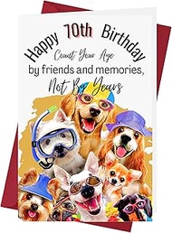Party Dog 70th Birthday Card – Party Dog 70 Years Old Anniversary Card – Happy 70th Birthday Card – 