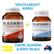 Health & Beauty Bundle Package (Blackmores Vitamin D3 1000IU 300 capsules + Blackmores Nails, Hair &