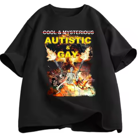 Autistic and Gay Skeleton Explosion T-Shirt Unhinged Graphic T Shirts Cursed Skeleton Autism Meme Me