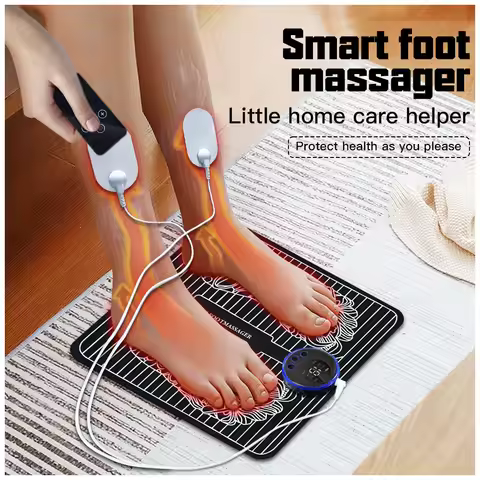Smart EMS Foot Massager - Electric Pulse Pad with Microcurrent Stimulator for Foot Pain Relief and M