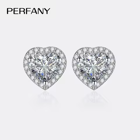 PERFANY 0.5CT-2CT Heart-Shaped Cut Moissanite Earrings For Women S925 Pure Silver Simulated Diamond 