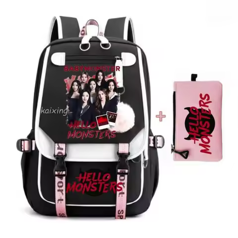 Backpacks 2Pcs Set BABYMONSTER Women Student Schoolbags Lovely Backpack With Pencil case Capacity Sc