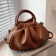Vintage Soft Leather Shoulder Bags for Women Designer Ladies Handbags Fashion Pleated Tote Bag Female Hobos Bags Cross Body Bag