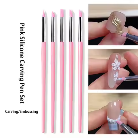 5Pcs/set Silicone Nail Brush UV Gel Polish Tip 3D Image DIY Dotting Polish Brushes Pen Professional 