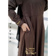 Gamis hermosa motif tartan warna coklat tua/Celana Wanita Kulot Kerut Susun Kancing Depan Panjang Te