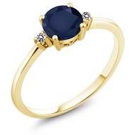 10K Yellow Gold Blue Sapphire and White Diamond Solitaire Engagement Ring For Women (1.03 Cttw, Roun