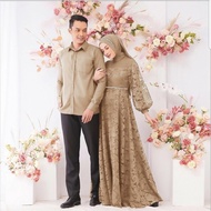 T 3R Gamis Couple Brokat Mutiara Zulaikha Ayah Ibu Keluarga Maxi Baju