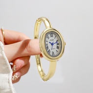 Elegant Ellipse Watch for Women Male Golden Metal Bangles  Quartz Date Calendar Fashion Watches