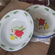 1 Lusin piring seng enamel motif bunga diameter 20 cm / piring jadul /