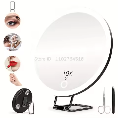 5/10/20/30X Magnifying Mirror With LED Light Tweezers 360 Degrees Rotary Wall Hanging Desktop Magnif