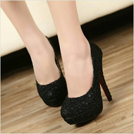 SEPATU HEELS FULL BRUKAT HITAM 12CM