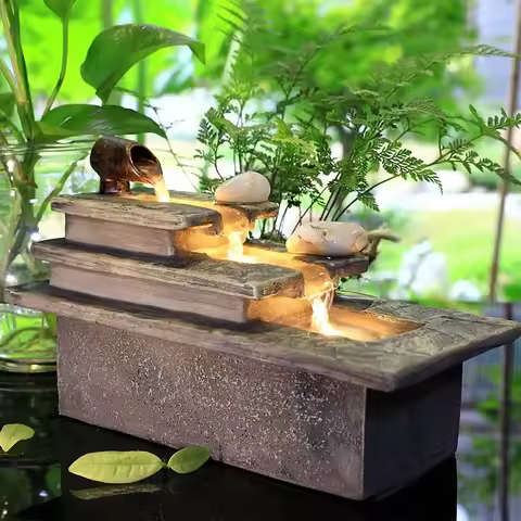 European Style Desktop Water Fountain Humidifier Living Room Office Decor Feng Shui Aesthetic Indoor