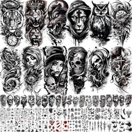 72 Sheets Super Temporary Tattoos for Men Women Adults - Black 3D Realistic Scary Animals Skulls Sca