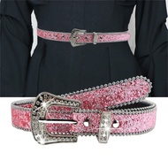 Mo* Subculture Adjustable Rhinestone Belt Woman Harajuku Full Sequins Waist Belts Cowgirl Y2k Girls 