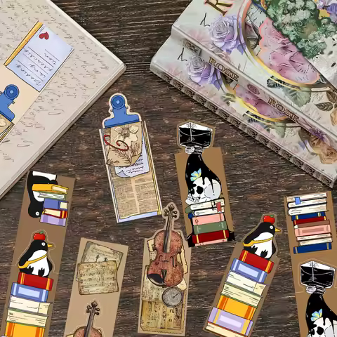 4PCS Fun Retro Reading Art Alien Magnetic Bookmark Penguin Ink Book Sticker Exquisite Paper Book Pag