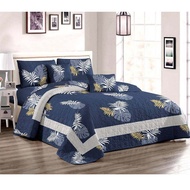 joy joy shops 237135 ผ้าคลุมที่นอน ผ้าคลุมเตียง 8 ฟุต (210*227) cm 3 ชิ้น สีน้ำเงินเทา ลวดลายใบใบมอนสเตอร่า สวยงาม วินเทจ