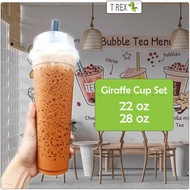 25set PP Giraffe Plastic Cup, Lid, Straw 22oz, 28oz / Bubble Boba Tea Cup / Cawan Plastik Zirafah