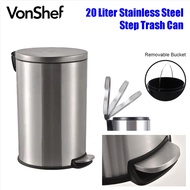 VONSHEF 20 Liter Classic and popular round stainless steel pedal bin