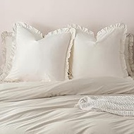 100% Washed Cotton Euro Shams with Ruffle, 2 Pack 26" x 26" Cotton Euro Sham Pillow Covers, No Inser