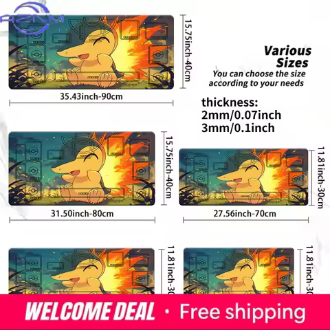 Cute Cyndaquil Fire Pokemon TCG Battle Field Zoned Playmat Large Extended Gaming Mouse Pad Desk Mat
