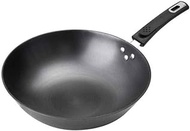 SMLZV Traditional Hand Hammered Cast Iron Wok Flat Bottom Uncoated Wok Non Stick - with Anti Scalding Single Handle (Size : 30cm)