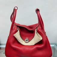 Hermes Lindy 30 紅色銀釦 框Q刻